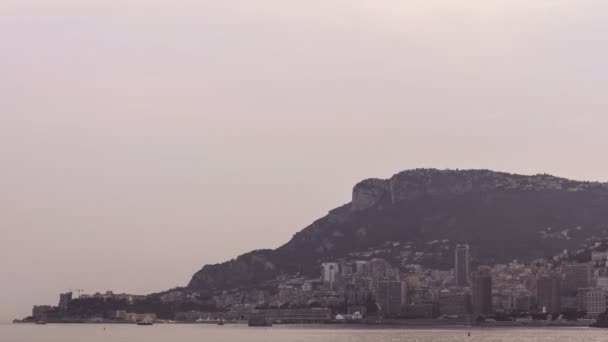 Tidsfördröjning För Kusten Framför Montecarlo Monaco Vid Solnedgången — Stockvideo