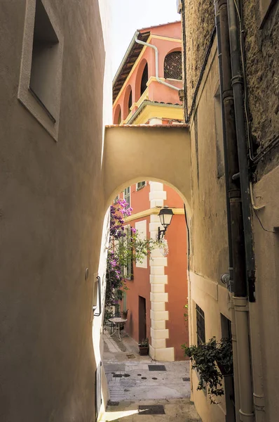 Pequeño Callejón Pueblo Medieval Provenzal Roquebrune Cap Martin Riviera Francesa — Foto de Stock