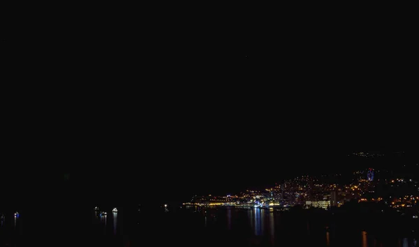 Vista Panorâmica Encantadora Golfo Menton Nad Roquebrune Plena Noite — Fotografia de Stock