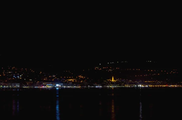 Szép Panoráma Öbölre Menton Nad Roquebrune Teljes Night — Stock Fotó