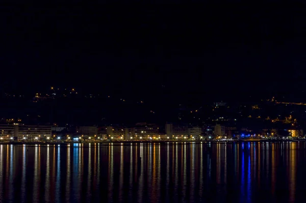 Panoramic lovely view of the gulf of Menton nad Roquebrune in full night