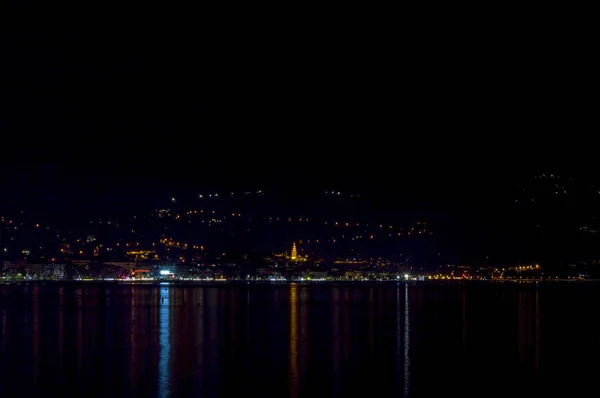 Panoramic lovely view of the gulf of Menton nad Roquebrune in full night