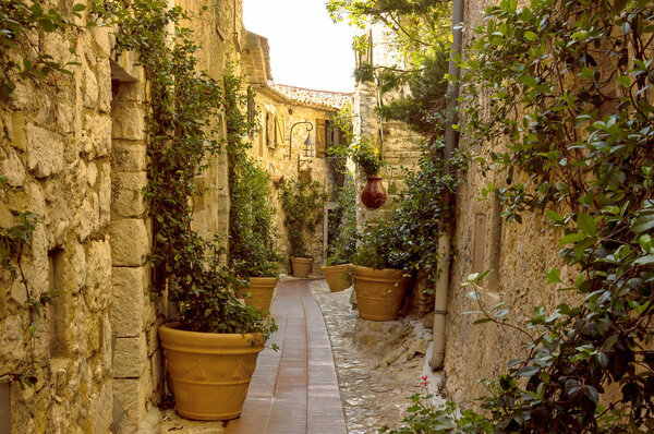 Little alley in the medieval village of Eze