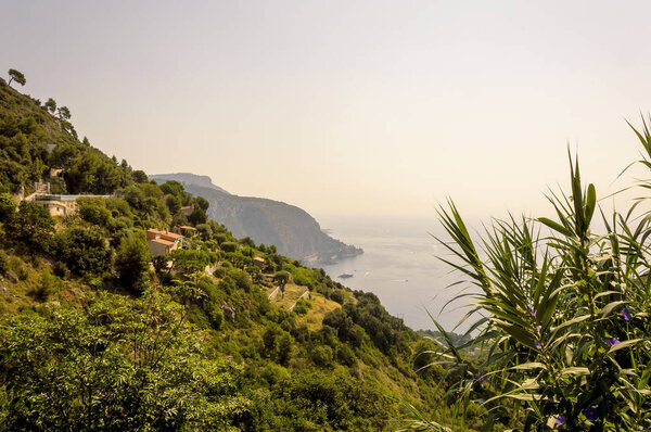 Panoramic view of the seacoast of the medieval village of Eze