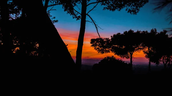在奇斯泰尼诺和海松林之间的山丘上的壮丽夕阳 — 图库照片