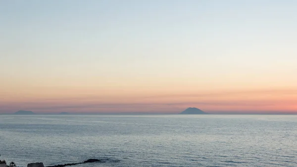 Захід Сонця Острові Острів Стромболі Вулканічний Острів Зору Від Tropea — стокове фото