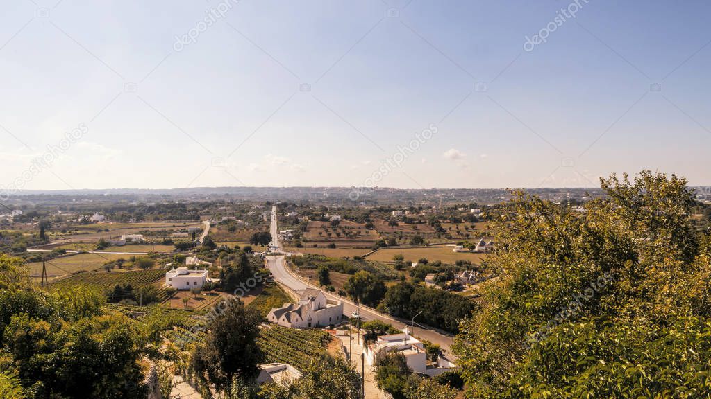 Panoramic view of the hills around Locorotondo in southern Italy