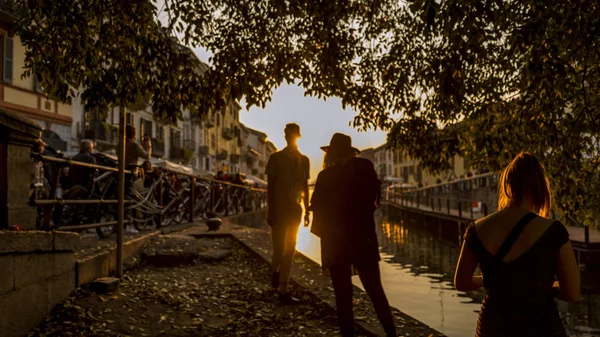 Puesta Sol Naviglio Grande Centro Milán — Foto de Stock