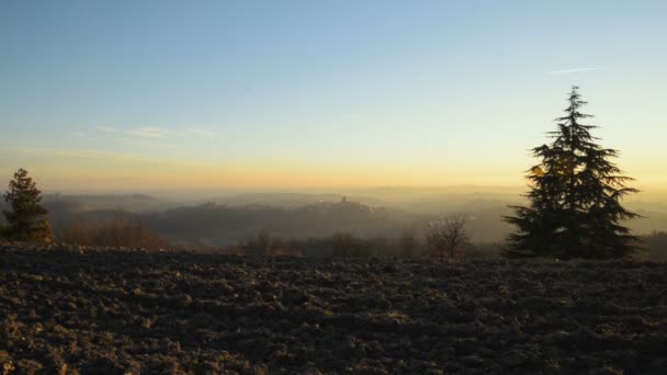 Coucher Soleil Sur Les Collines Montferrat Pendant Hiver — Video