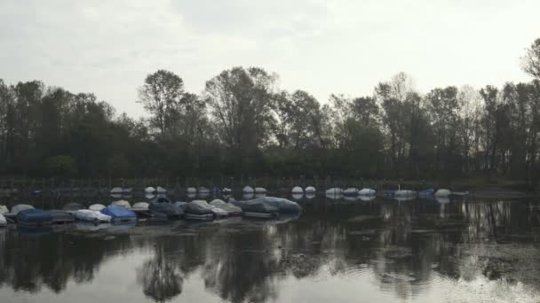 Barcos Amarrados Puerto Del Río Ticino — Vídeos de Stock