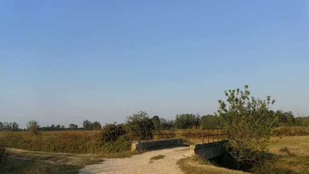 Camino Tierra Del Campo Lomellina Atardecer — Vídeos de Stock