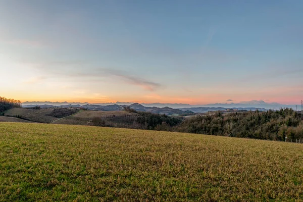 Tramonto Sulle Colline Del Montferrat Durante Inverno — Foto Stock