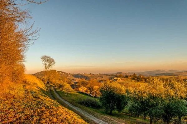 Solnedgång Kullarna Montferrat Vintern — Stockfoto