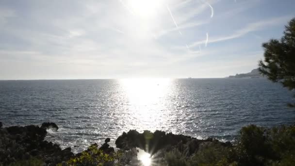 Sunlight Reflected Sea Cap Martin Sunny Winter Day — Stock Video