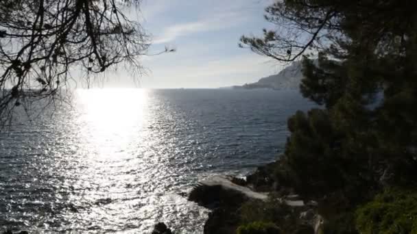 Luz Solar Refletida Mar Cap Martin Dia Ensolarado Inverno — Vídeo de Stock