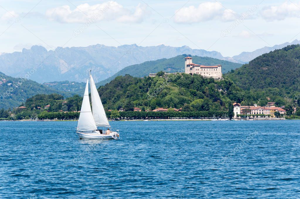 Sailing boats on the Lake Maggiore in a sunny day