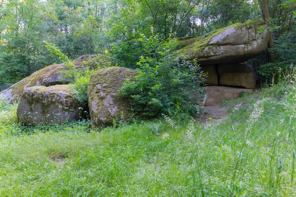 森の自然を背景に大きな岩の興味深い建設 — ストック写真