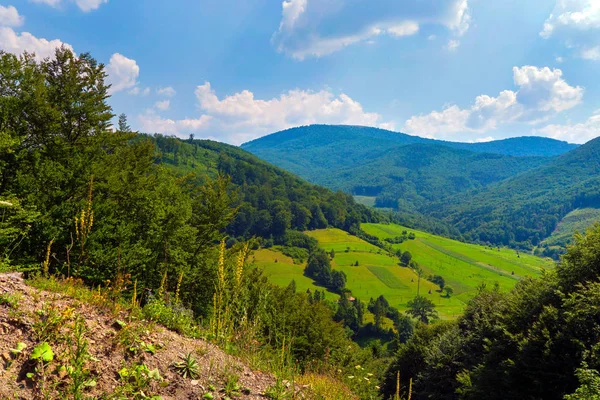 Nádherné horské plošině, ležící mezi zelené hory. — Stock fotografie