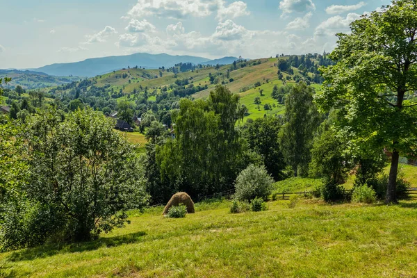 Doğa ve doğa yumuşak yeşil dağların ortasında bir kırsal ile güzel bir manzara