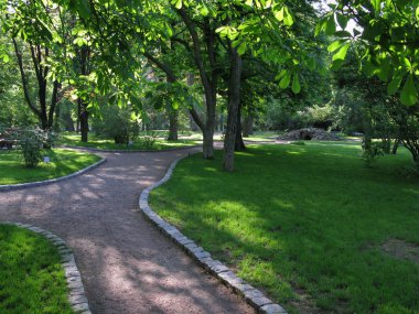 Yeşil asılı ile güzel bir park sokakta kestane dallarda bırakır.