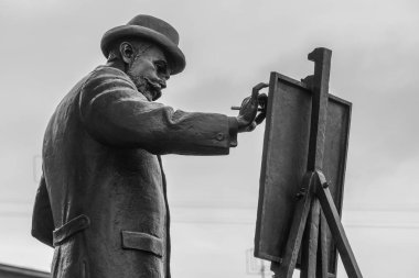 bir fırça bir tuval üzerine çizim sanatçı resmeden bir anıt Close-up