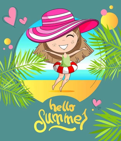 Fondo Verano Con Niña Emocional — Vector de stock