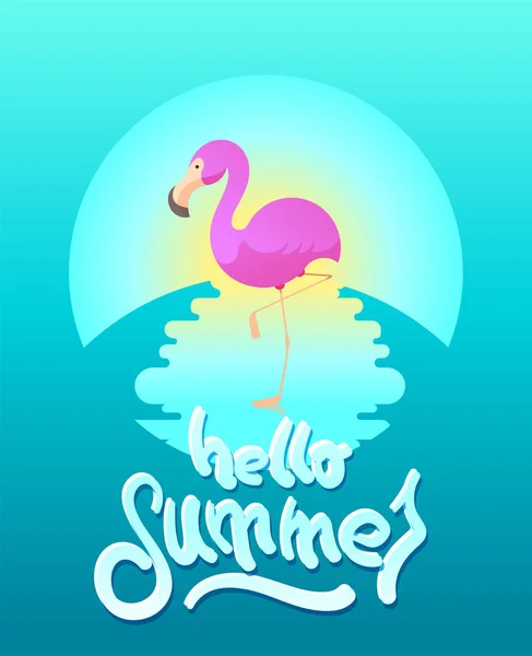 Sommaren Vektorillustration Med Flamingo Och Hand Ritning Ordet Paradise — Stock vektor