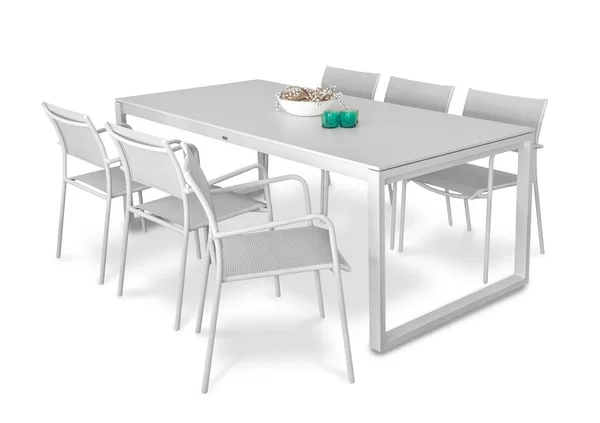 Garten Esstisch Mit Stühlen Auf Weißem Hintergrund — Stockfoto