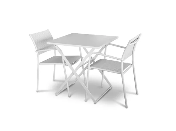 Jardim Mesa Jantar Com Cadeiras Fundo Branco — Fotografia de Stock