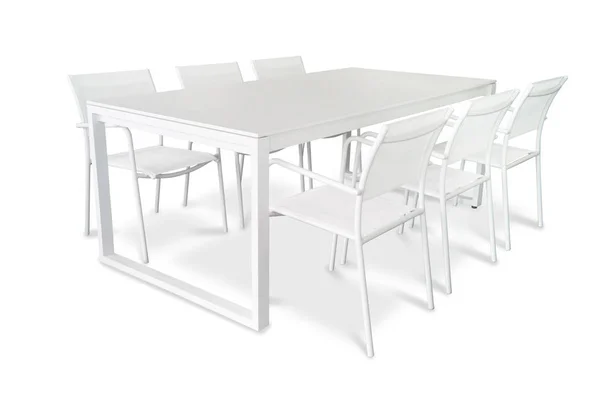 Giardino Tavolo Pranzo Con Sedie Sfondo Bianco — Foto Stock