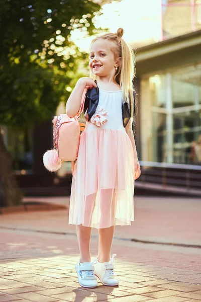 Αξιολάτρευτο Μικρό Παιδί Κορίτσι Φοράει Ροζ Φόρεμα Πορτρέτο Της Μόδας — Φωτογραφία Αρχείου