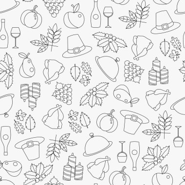 Çizgi vektör seamless modeli Şükran nesneler ve simgeler