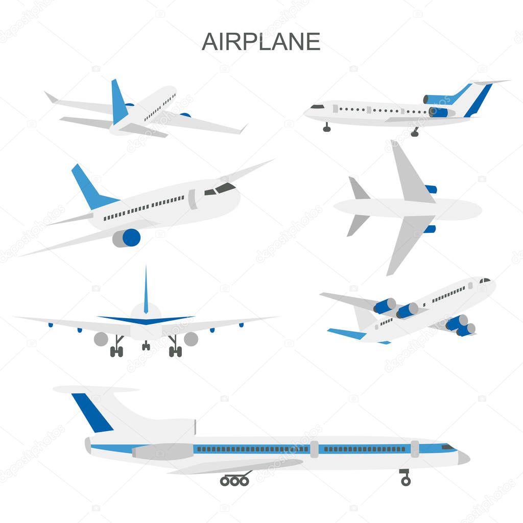 Vector illustration of airplane set on white background