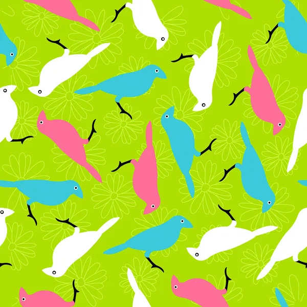Wzór z kolorowe ptaki i kwiaty — Wektor stockowy