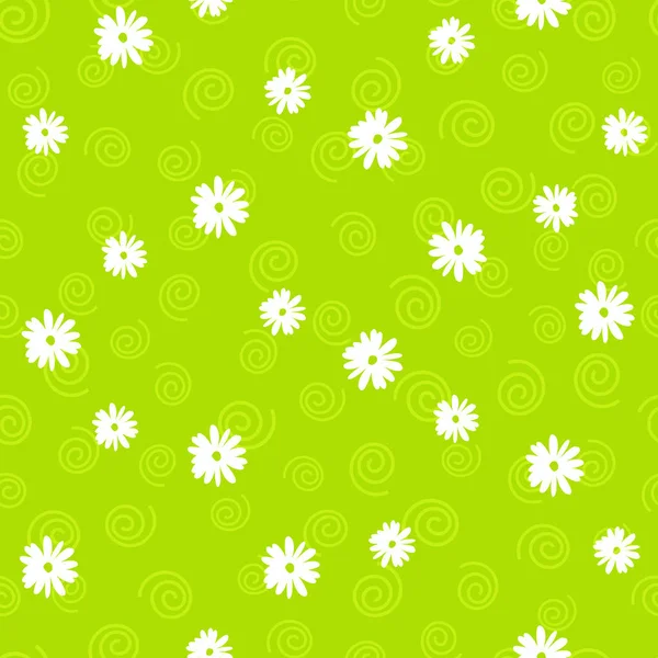 Vector floral seamless pattern in doodle style on green background — Stock Vector