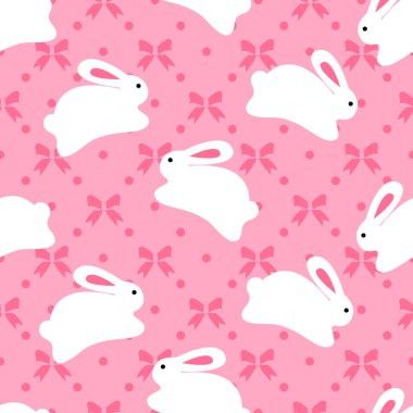 Bunnies yay ile pembe arka plan üzerinde seamless modeli
