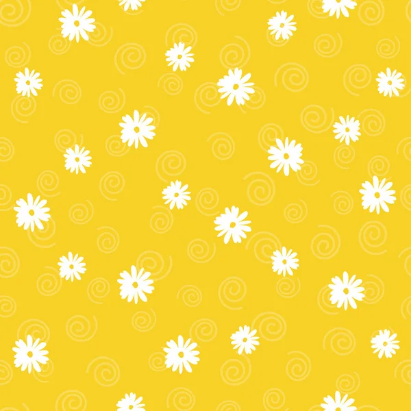 在橙色背景涂鸦风格的花卉无缝模式 — 图库矢量图片