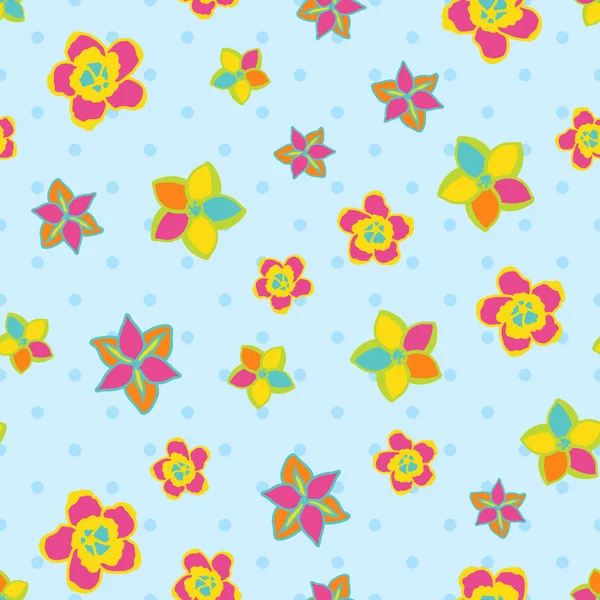 Naadloze abstracte bloemen kleur lente patroon op blauwe achtergrond — Stockvector