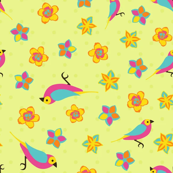 Fondo de primavera vectorial. Patrón de aves de color. Patrón de color sin costuras . — Archivo Imágenes Vectoriales