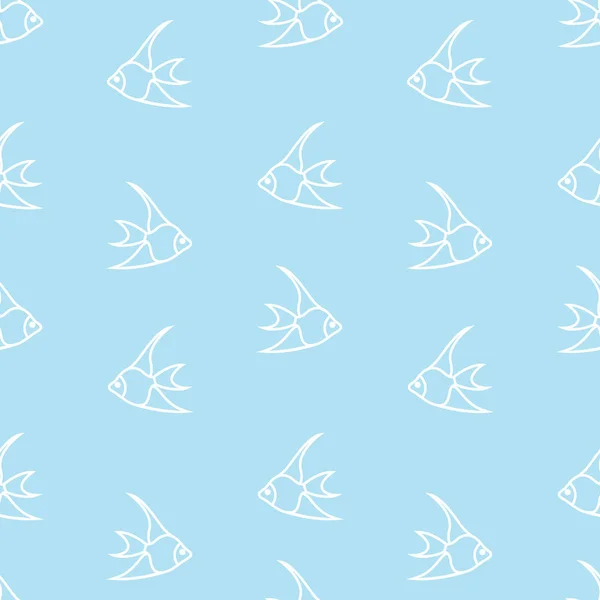 Seamless blue simple pattern with simple fishes background — Stock Vector