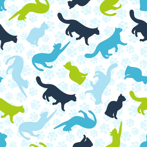 Modèle plat de vecteur de chat sans couture et arrière-plan — Image vectorielle