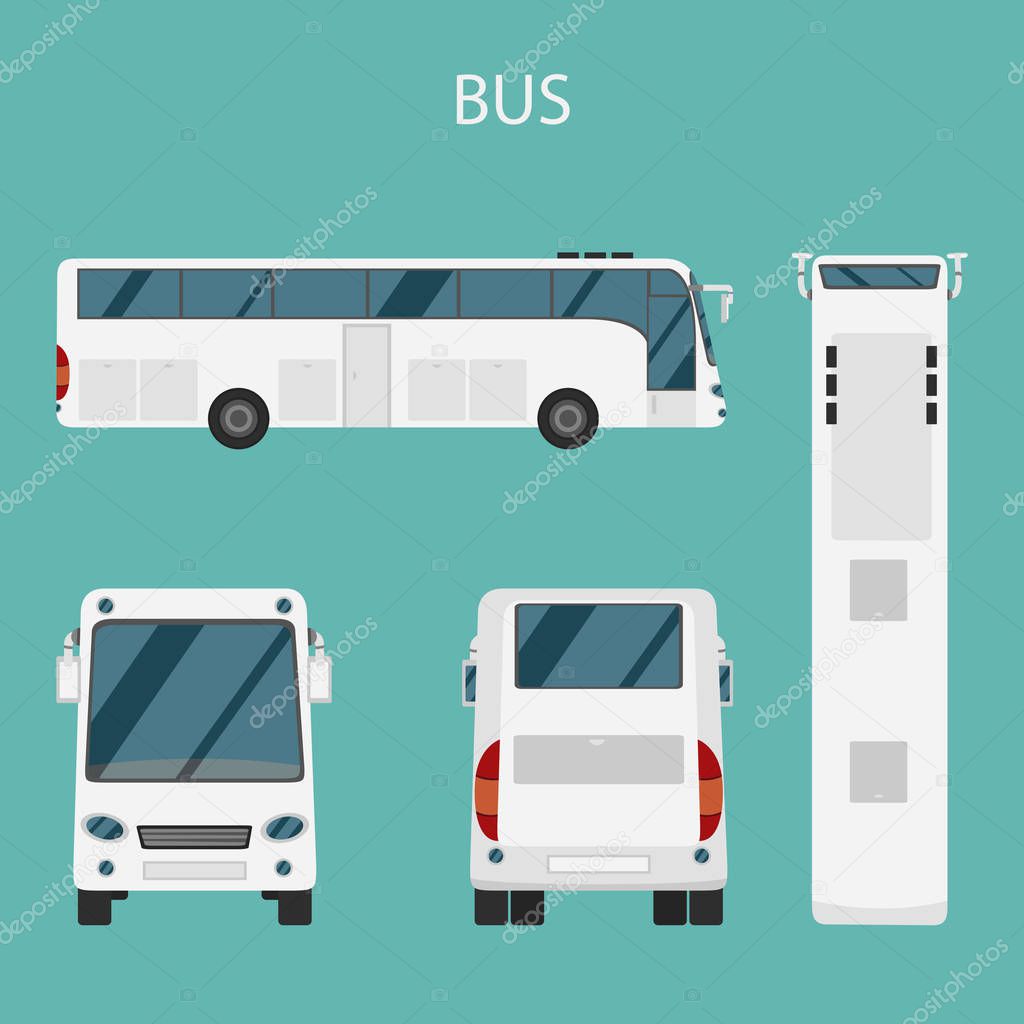 Vector color flat set of bus transport