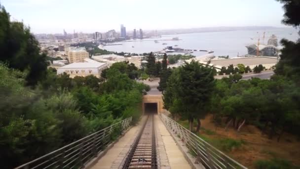 View of a funicular railway used to go up and down the hills — Stock Video