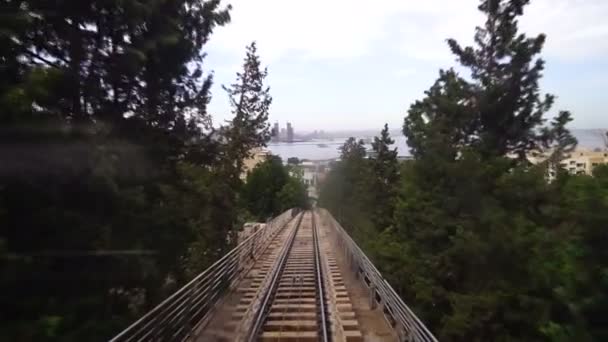 View of a funicular railway used to go up and down the hills — Stock Video