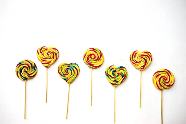 Multicolored Lollipop Swirl Large Candy Wooden Stick Hipster Rainbow Colored — 스톡 사진