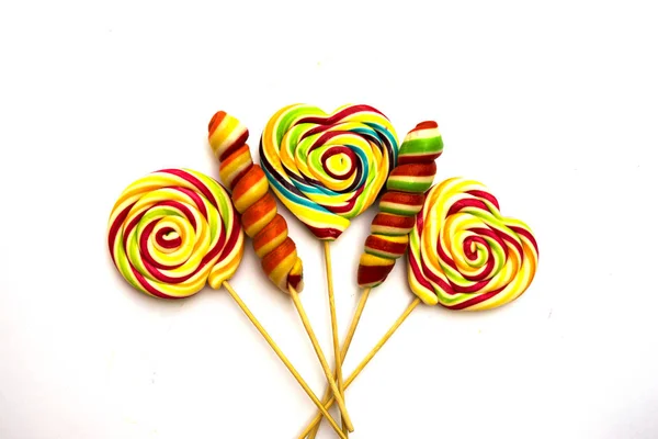 Colorful Candies Lollipops Stick Isolated White Background — 스톡 사진