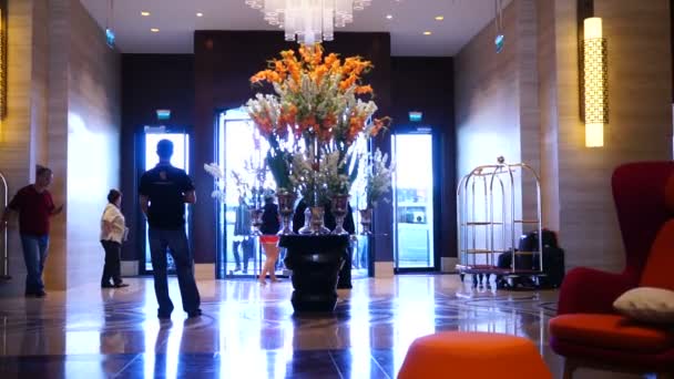 Hosté Turisté Přicházejí Odcházejí Hotelové Lobby — Stock video