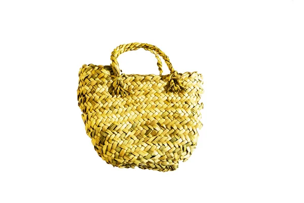 Woven Bag Straw Bag White Background Close — 스톡 사진