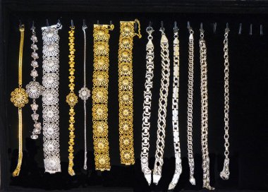 Oriental, Turkish gold, silver women's jewelry bracelets in black box