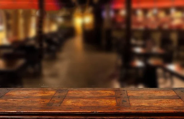 Empty Wod Table Top Blur People Coffee Shop Cafe Restaurant — Stock Photo, Image